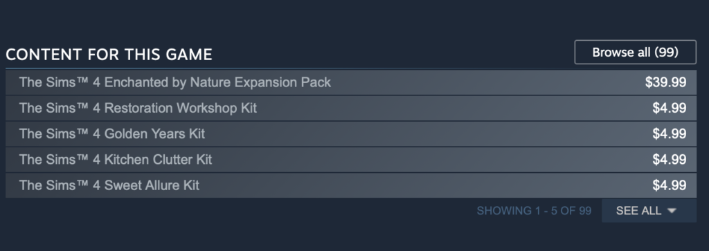 Sims 4 Steam Listing